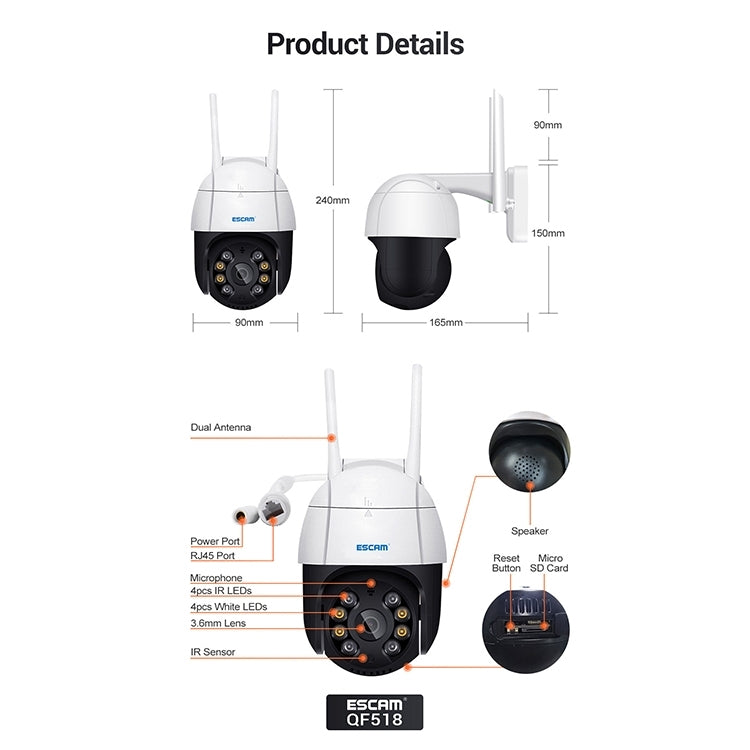 ESCAM QF518 Telecamera IP WiFi 5MP con AI e audio bidirezionale