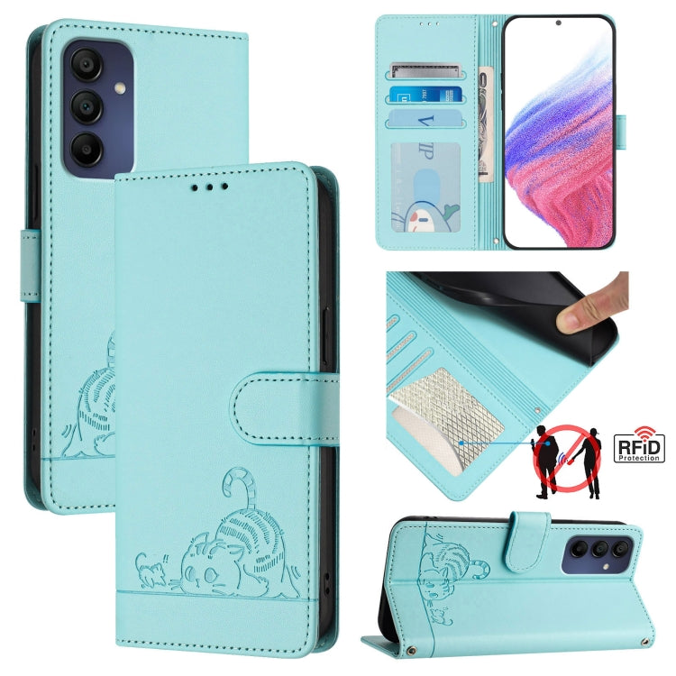Custodia per telefono in pelle con motivo in rilievo a forma di gatto e ratto, con cordino, For Samsung Galaxy A16 5G, For Samsung Galaxy A06 4G