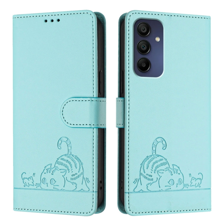 Custodia per telefono in pelle con motivo in rilievo a forma di gatto e ratto, con cordino, For Samsung Galaxy A16 5G, For Samsung Galaxy A06 4G