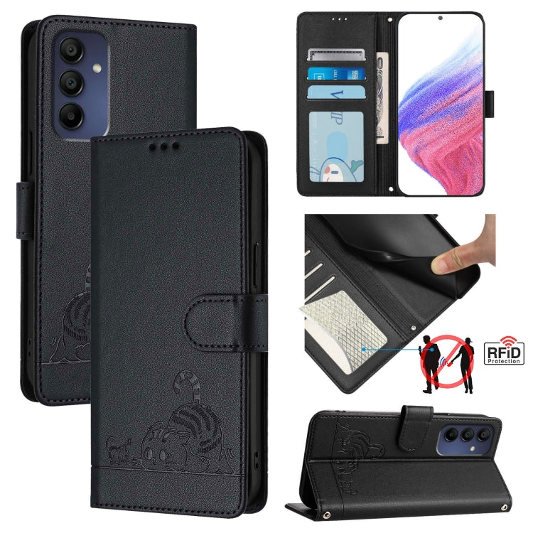 Custodia per telefono in pelle con motivo in rilievo a forma di gatto e ratto, con cordino, For Samsung Galaxy A16 5G, For Samsung Galaxy A06 4G