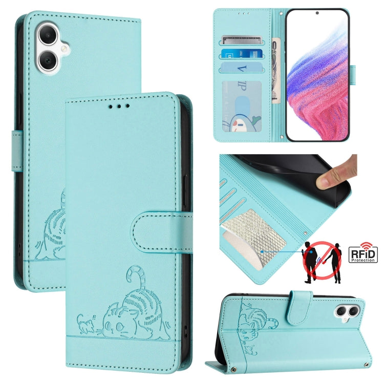 Custodia per telefono in pelle con motivo in rilievo a forma di gatto e ratto, con cordino, For Samsung Galaxy A16 5G, For Samsung Galaxy A06 4G