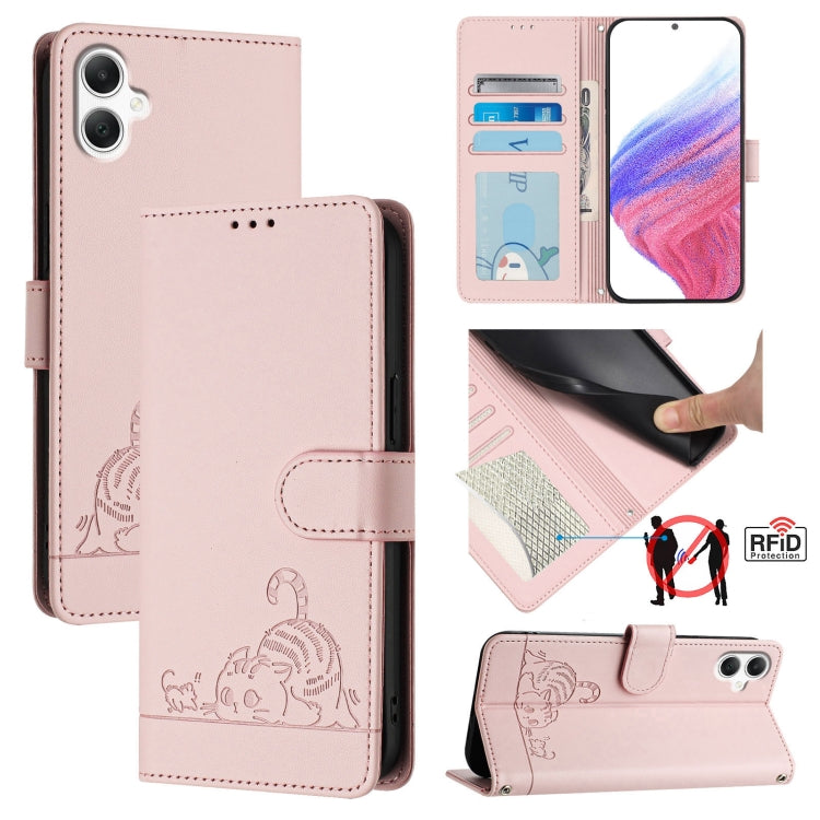 Custodia per telefono in pelle con motivo in rilievo a forma di gatto e ratto, con cordino, For Samsung Galaxy A16 5G, For Samsung Galaxy A06 4G