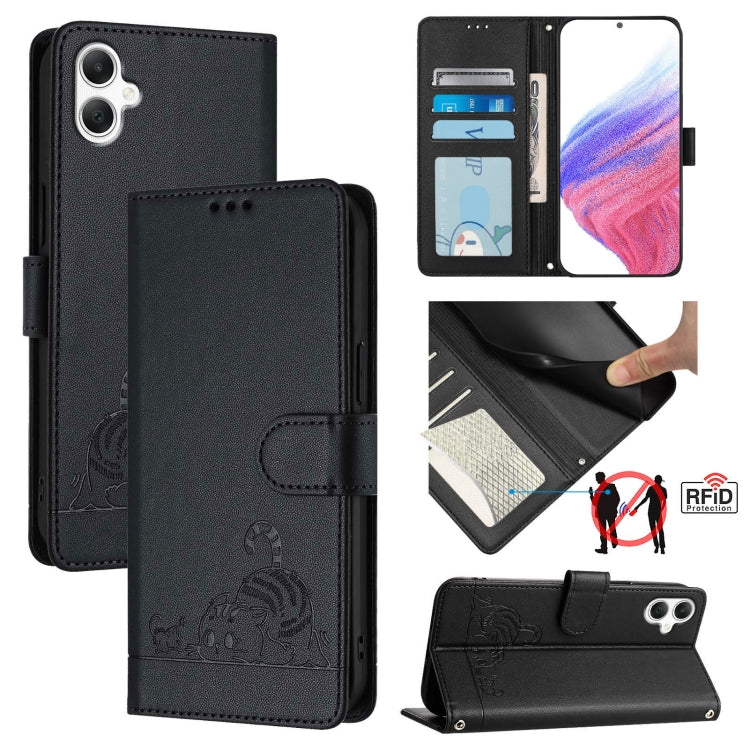 Custodia per telefono in pelle con motivo in rilievo a forma di gatto e ratto, con cordino, For Samsung Galaxy A16 5G, For Samsung Galaxy A06 4G