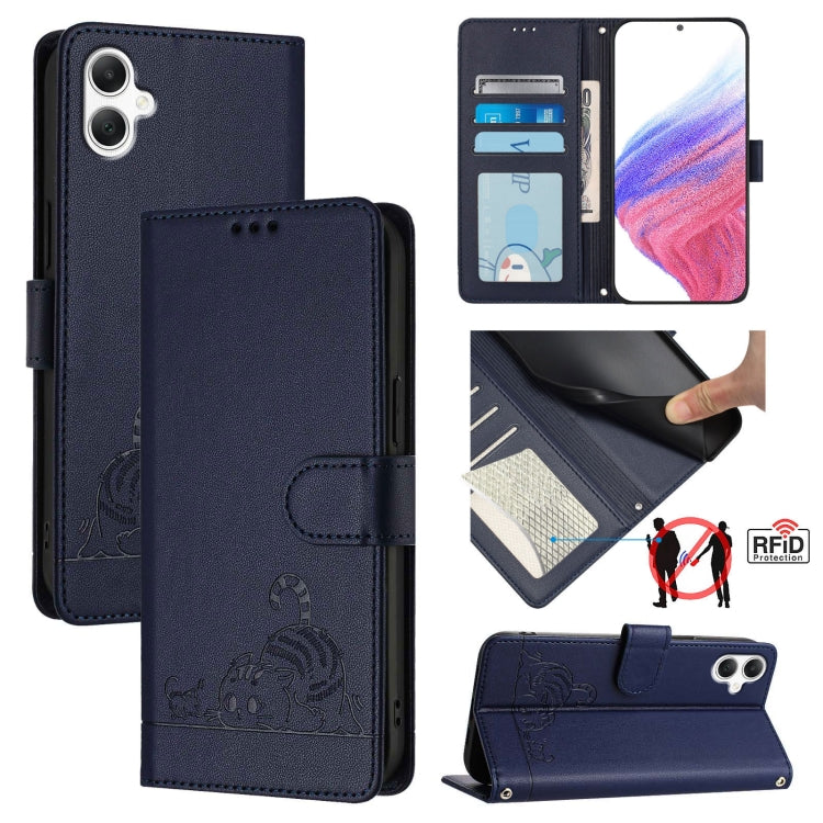 Custodia per telefono in pelle con motivo in rilievo a forma di gatto e ratto, con cordino, For Samsung Galaxy A16 5G, For Samsung Galaxy A06 4G