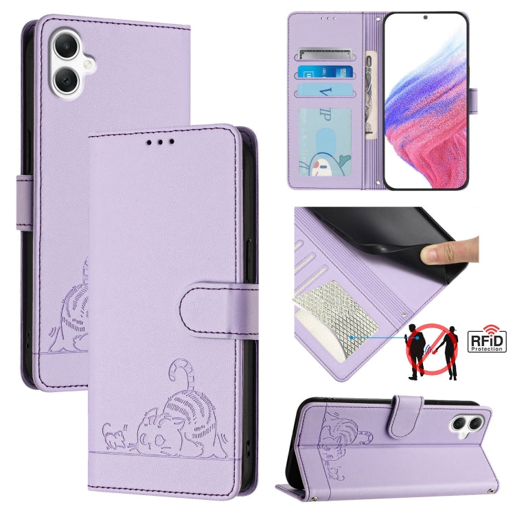 Custodia per telefono in pelle con motivo in rilievo a forma di gatto e ratto, con cordino, For Samsung Galaxy A16 5G, For Samsung Galaxy A06 4G
