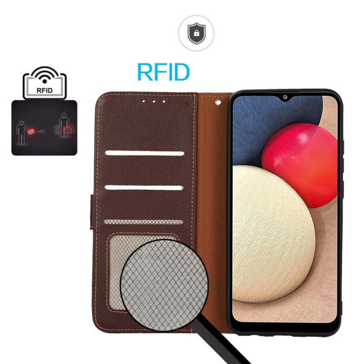 Custodia per telefono RFID in pelle con texture Litchi KHAZNEH, For Samsung Galaxy A07 5G/A08 5G, For Samsung Galaxy A17 5G/A18 5G, For Samsung Galaxy A57 5G, For Samsung Galaxy A37 5G, For Samsung Galaxy A27 5G, For Samsung Galaxy A56 5G