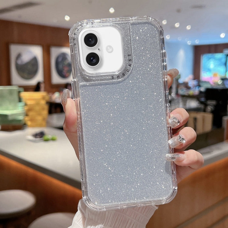 Custodia per telefono a copertura totale in TPU + PC + carta glitterata, For iPhone 16 Pro Max, For iPhone 16 Pro, For iPhone 16 Plus, For iPhone 16