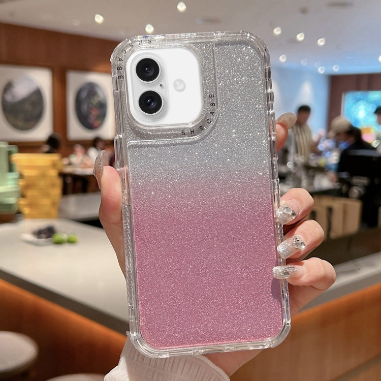 Custodia per telefono a copertura totale in TPU + PC + carta glitterata, For iPhone 16 Pro Max, For iPhone 16 Pro, For iPhone 16 Plus, For iPhone 16