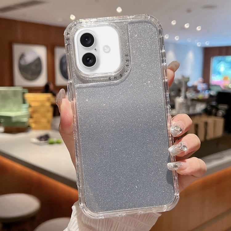 Custodia per telefono a copertura totale in TPU + PC + carta glitterata, For iPhone 16 Pro Max, For iPhone 16 Pro, For iPhone 16 Plus, For iPhone 16