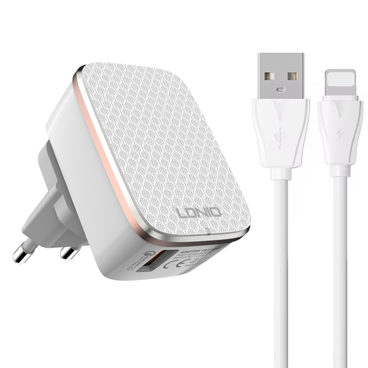 Caricabatterie rapido USB LDNIO QC3.0 18W con cavo 8 pin