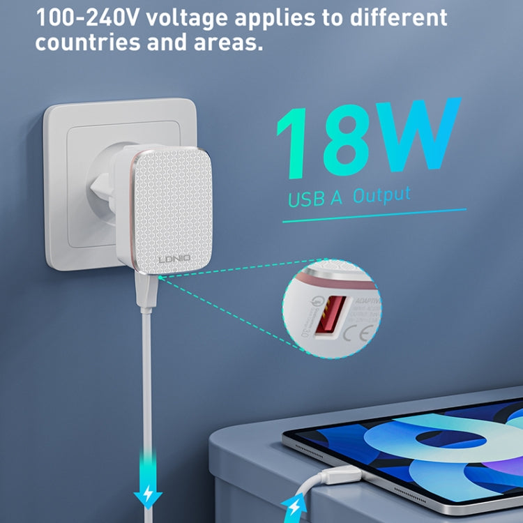 Caricabatterie rapido USB LDNIO QC3.0 18W con cavo 8 pin