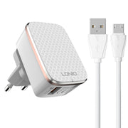 Caricabatterie rapido USB LDNIO A1204Q QC3.0 da 18 W con cavo da USB a Micro USB da 1 m, EU Plug, UK Plug, AU Plug