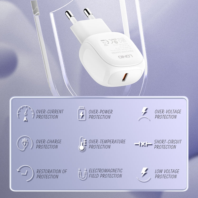 LDNIO A1206C PD27W Caricabatterie rapido USB-C / Type-C con cavo a 8 pin da 1 m, EU Plug
