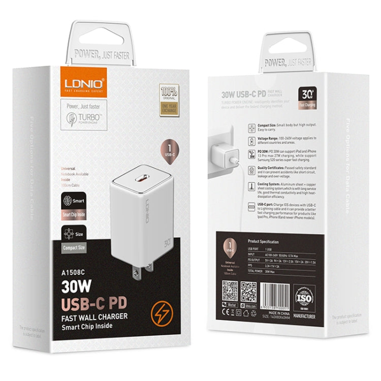 LDNIO A1508C Caricabatterie rapido USB-C 30W con cavo Type-C