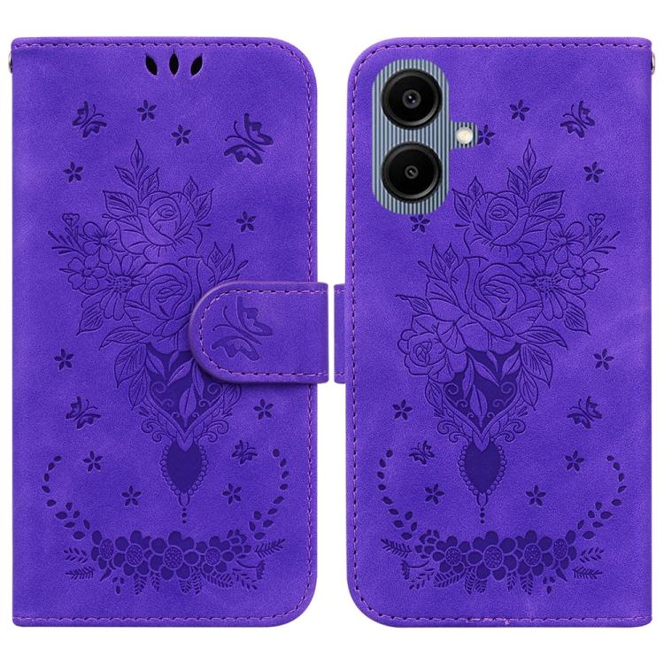 Custodia per telefono in pelle goffrata con farfalla e rosa, For Samsung Galaxy A57 5G, For Samsung Galaxy A37 5G / A36 5G, For Samsung Galaxy A07 4G / A06 4G / 5G, For Samsung Galaxy A36 5G / A56 5G
