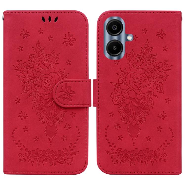 Custodia per telefono in pelle goffrata con farfalla e rosa, For Samsung Galaxy A57 5G, For Samsung Galaxy A37 5G / A36 5G, For Samsung Galaxy A07 4G / A06 4G / 5G, For Samsung Galaxy A36 5G / A56 5G