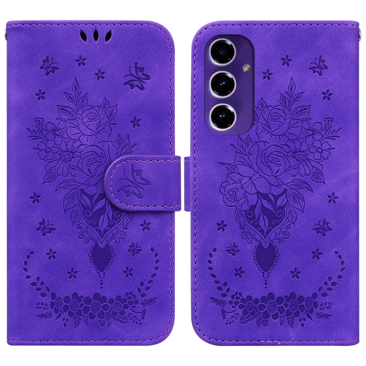 Custodia per telefono in pelle goffrata con farfalla e rosa, For Samsung Galaxy A26 5G, For Samsung Galaxy A16 5G, For Samsung Galaxy A25 5G / A25e JP Edition
