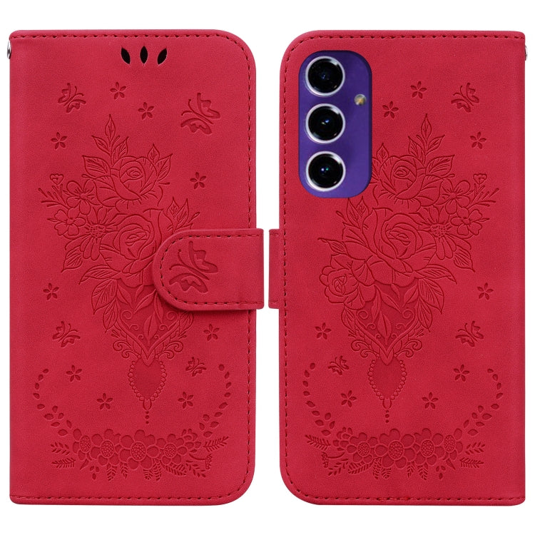 Custodia per telefono in pelle goffrata con farfalla e rosa, For Samsung Galaxy A26 5G, For Samsung Galaxy A16 5G, For Samsung Galaxy A25 5G / A25e JP Edition