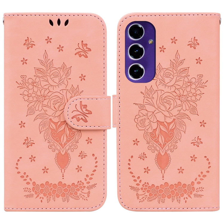 Custodia per telefono in pelle goffrata con farfalla e rosa, For Samsung Galaxy A26 5G, For Samsung Galaxy A16 5G, For Samsung Galaxy A25 5G / A25e JP Edition