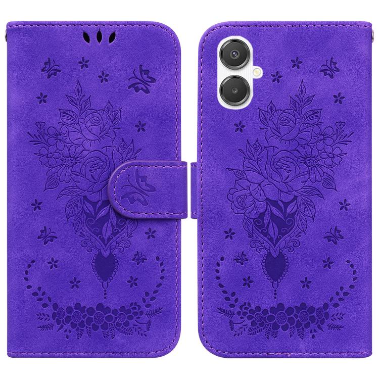 Custodia per telefono in pelle goffrata con farfalla e rosa, For Samsung Galaxy A26 5G, For Samsung Galaxy A16 5G, For Samsung Galaxy A25 5G / A25e JP Edition