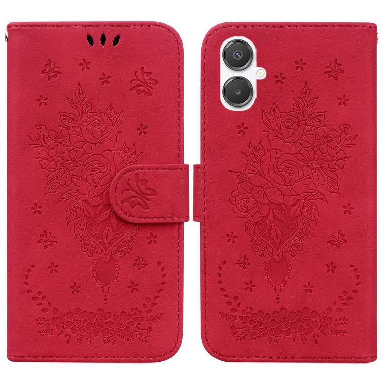 Custodia per telefono in pelle goffrata con farfalla e rosa, For Samsung Galaxy A26 5G, For Samsung Galaxy A16 5G, For Samsung Galaxy A25 5G / A25e JP Edition
