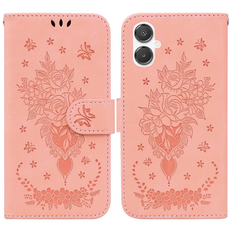 Custodia per telefono in pelle goffrata con farfalla e rosa, For Samsung Galaxy A26 5G, For Samsung Galaxy A16 5G, For Samsung Galaxy A25 5G / A25e JP Edition