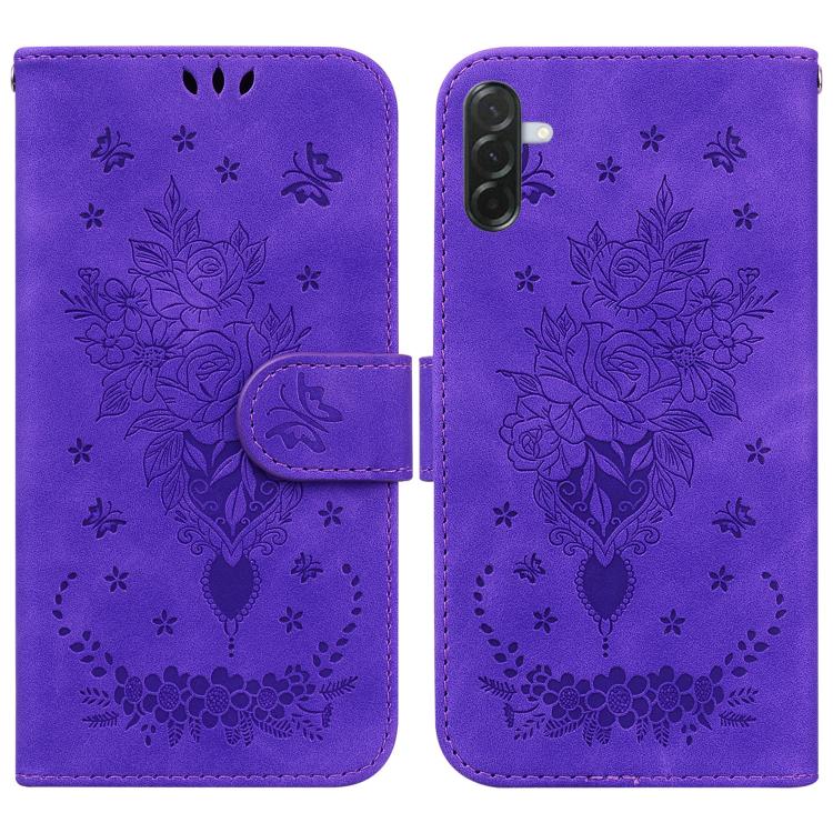 Custodia per telefono in pelle goffrata con farfalla e rosa, For Samsung Galaxy A57 5G, For Samsung Galaxy A37 5G / A36 5G, For Samsung Galaxy A07 4G / A06 4G / 5G, For Samsung Galaxy A36 5G / A56 5G