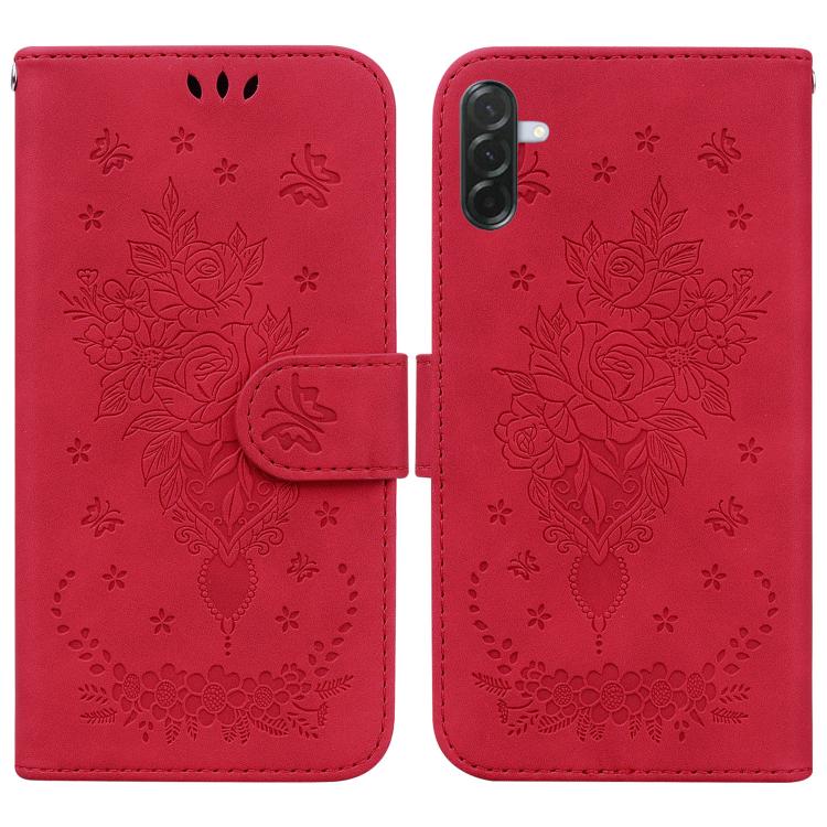 Custodia per telefono in pelle goffrata con farfalla e rosa, For Samsung Galaxy A57 5G, For Samsung Galaxy A37 5G / A36 5G, For Samsung Galaxy A07 4G / A06 4G / 5G, For Samsung Galaxy A36 5G / A56 5G