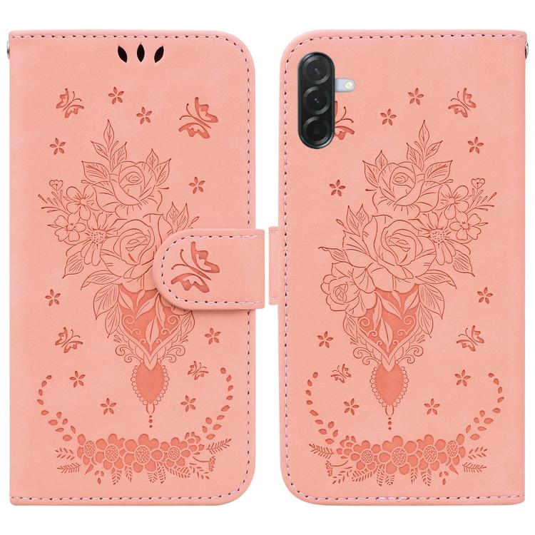 Custodia per telefono in pelle goffrata con farfalla e rosa, For Samsung Galaxy A57 5G, For Samsung Galaxy A37 5G / A36 5G, For Samsung Galaxy A07 4G / A06 4G / 5G, For Samsung Galaxy A36 5G / A56 5G