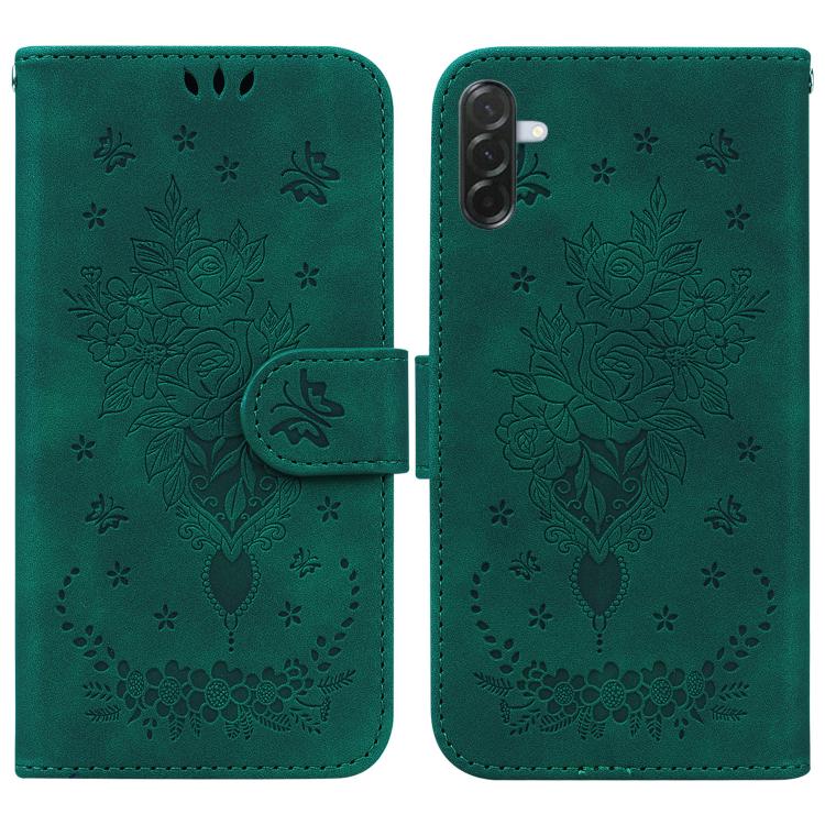 Custodia per telefono in pelle goffrata con farfalla e rosa, For Samsung Galaxy A57 5G, For Samsung Galaxy A37 5G / A36 5G, For Samsung Galaxy A07 4G / A06 4G / 5G, For Samsung Galaxy A36 5G / A56 5G