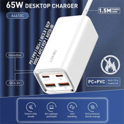 LDNIO A4610C PD65W Caricabatterie rapido USB-C / Type-C + USB, lunghezza cavo: 1,5 m, EU Plug·, A4610C (UK Plug), US Plug