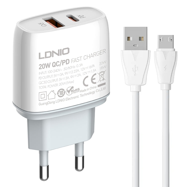 Caricabatterie rapido LDNIO Q229 QC3.0 / PD20W USB + Type-C con cavo USB-Micro USB da 1 m, EU Plug, UK Plug, US Plug