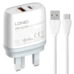 Caricabatterie rapido LDNIO Q229 USB-C PD 20W con cavo 1 m