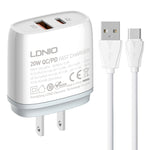 Caricabatterie rapido LDNIO Q229 USB-C PD 20W con cavo 1 m