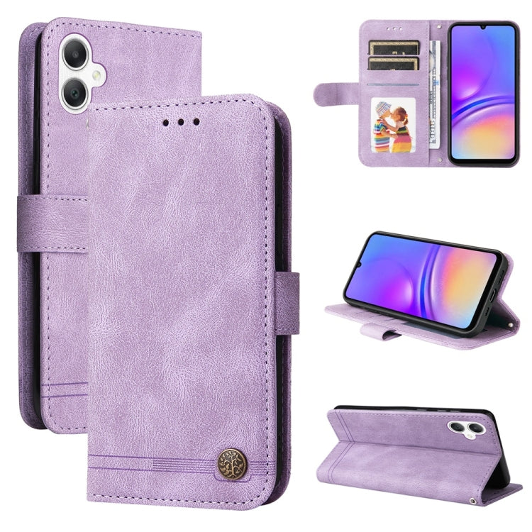 Custodia per telefono in pelle con bottone in metallo e motivo albero della vita Skin Feel, For Galaxy A06 4G / 5G, For Galaxy A36 5G / A56 5G, For Galaxy A25 5G Japan Version / A25e