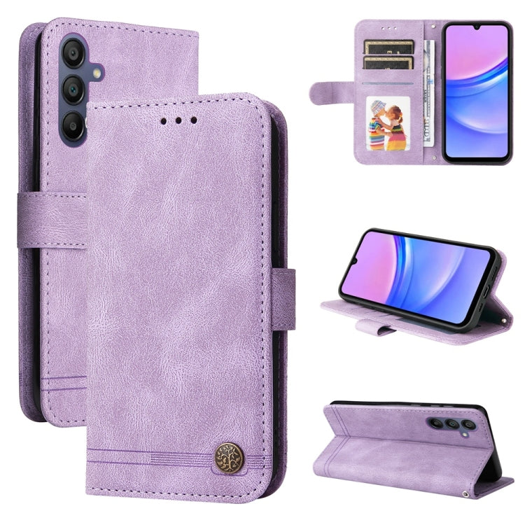 Custodia per telefono in pelle con bottone in metallo e motivo albero della vita Skin Feel, For Galaxy A57 5G, For Galaxy A37 5G, For Galaxy A27 5G, For Galaxy A17 / A26 / A16 5G