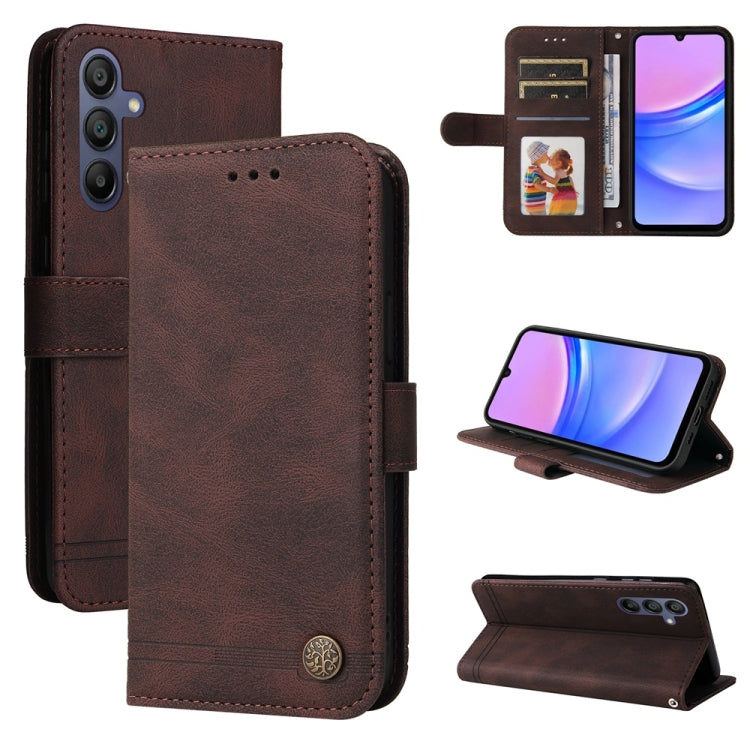 Custodia per telefono in pelle con bottone in metallo e motivo albero della vita Skin Feel, For Galaxy A57 5G, For Galaxy A37 5G, For Galaxy A27 5G, For Galaxy A17 / A26 / A16 5G