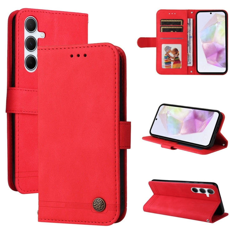 Custodia per telefono in pelle con bottone in metallo e motivo albero della vita Skin Feel, For Galaxy A06 4G / 5G, For Galaxy A36 5G / A56 5G, For Galaxy A25 5G Japan Version / A25e