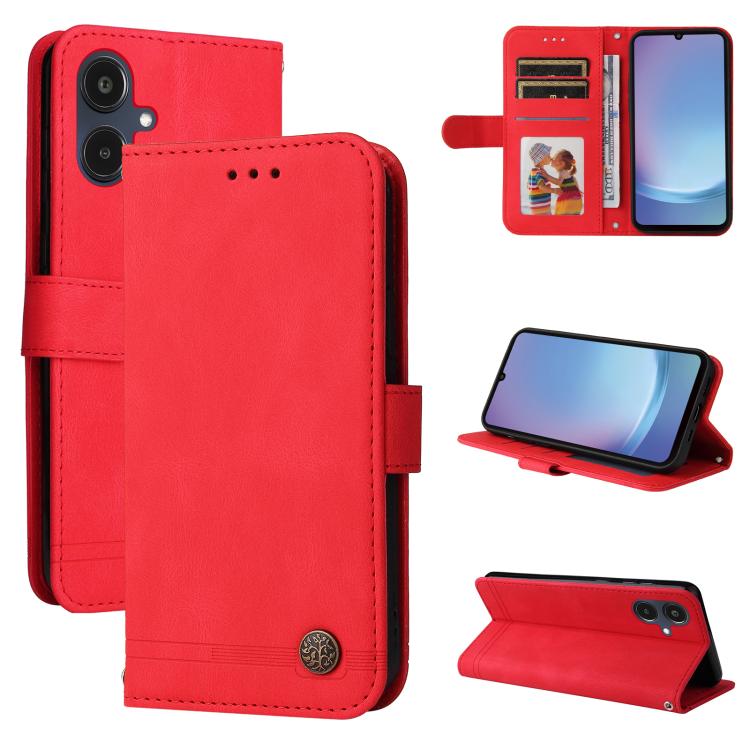 Custodia per telefono in pelle con bottone in metallo e motivo albero della vita Skin Feel, For Galaxy A06 4G / 5G, For Galaxy A36 5G / A56 5G, For Galaxy A25 5G Japan Version / A25e