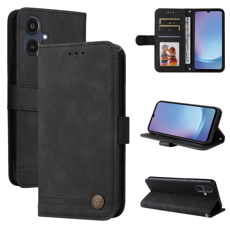 Custodia per telefono in pelle con bottone in metallo e motivo albero della vita Skin Feel, For Galaxy A06 4G / 5G, For Galaxy A36 5G / A56 5G, For Galaxy A25 5G Japan Version / A25e