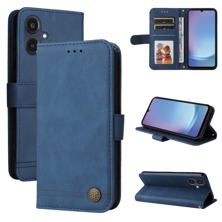 Custodia per telefono in pelle con bottone in metallo e motivo albero della vita Skin Feel, For Galaxy A06 4G / 5G, For Galaxy A36 5G / A56 5G, For Galaxy A25 5G Japan Version / A25e