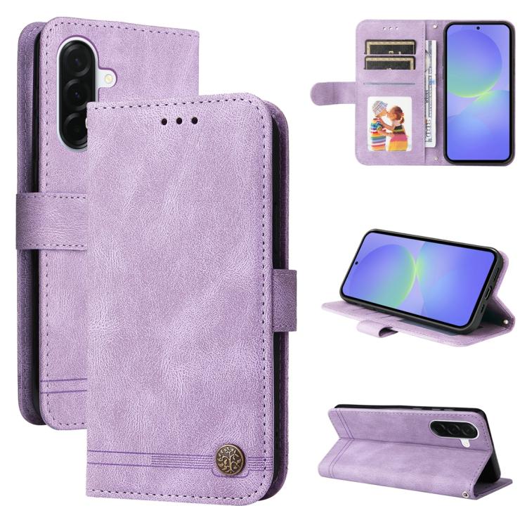 Custodia per telefono in pelle con bottone in metallo e motivo albero della vita Skin Feel, For Galaxy A57 5G, For Galaxy A37 5G, For Galaxy A27 5G, For Galaxy A17 / A26 / A16 5G