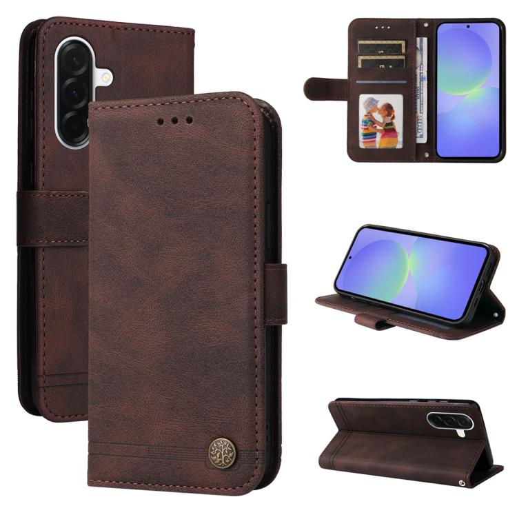 Custodia per telefono in pelle con bottone in metallo e motivo albero della vita Skin Feel, For Galaxy A57 5G, For Galaxy A37 5G, For Galaxy A27 5G, For Galaxy A17 / A26 / A16 5G
