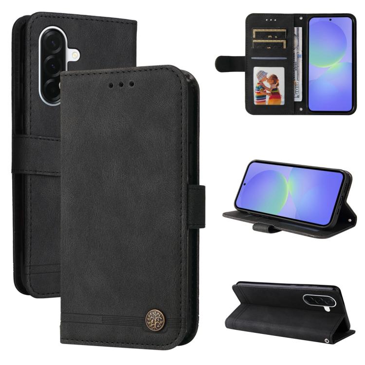 Custodia per telefono in pelle con bottone in metallo e motivo albero della vita Skin Feel, For Galaxy A57 5G, For Galaxy A37 5G, For Galaxy A27 5G, For Galaxy A17 / A26 / A16 5G