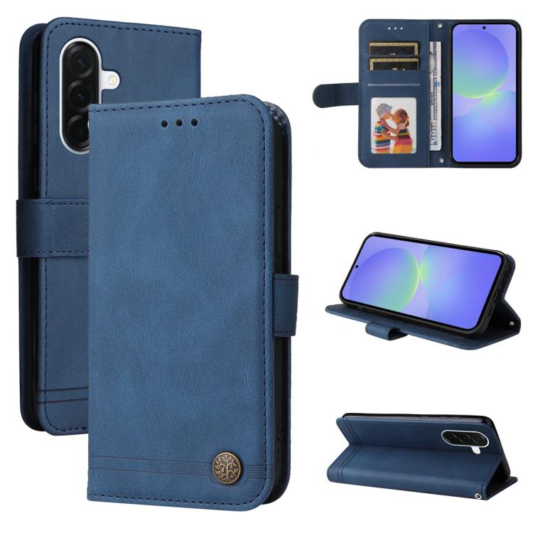 Custodia per telefono in pelle con bottone in metallo e motivo albero della vita Skin Feel, For Galaxy A57 5G, For Galaxy A37 5G, For Galaxy A27 5G, For Galaxy A17 / A26 / A16 5G