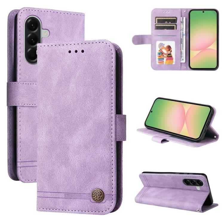 Custodia per telefono in pelle con bottone in metallo e motivo albero della vita Skin Feel, For Galaxy A57 5G, For Galaxy A37 5G, For Galaxy A27 5G, For Galaxy A17 / A26 / A16 5G