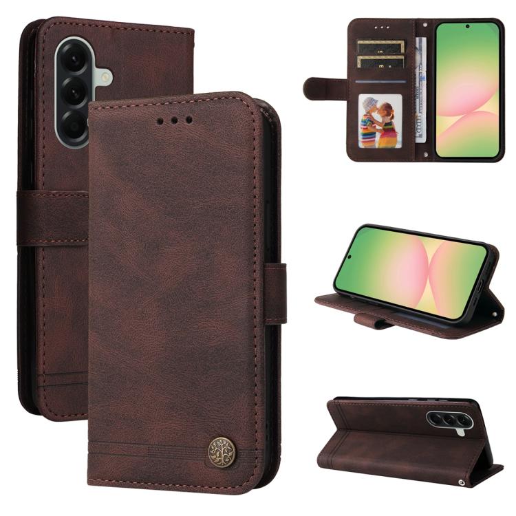 Custodia per telefono in pelle con bottone in metallo e motivo albero della vita Skin Feel, For Galaxy A57 5G, For Galaxy A37 5G, For Galaxy A27 5G, For Galaxy A17 / A26 / A16 5G