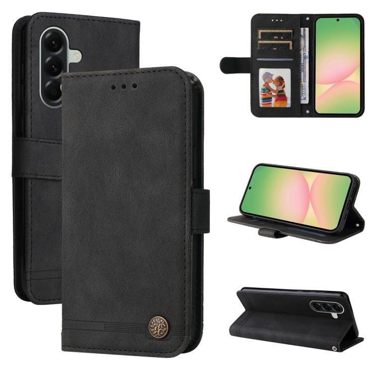 Custodia per telefono in pelle con bottone in metallo e motivo albero della vita Skin Feel, For Galaxy A57 5G, For Galaxy A37 5G, For Galaxy A27 5G, For Galaxy A17 / A26 / A16 5G