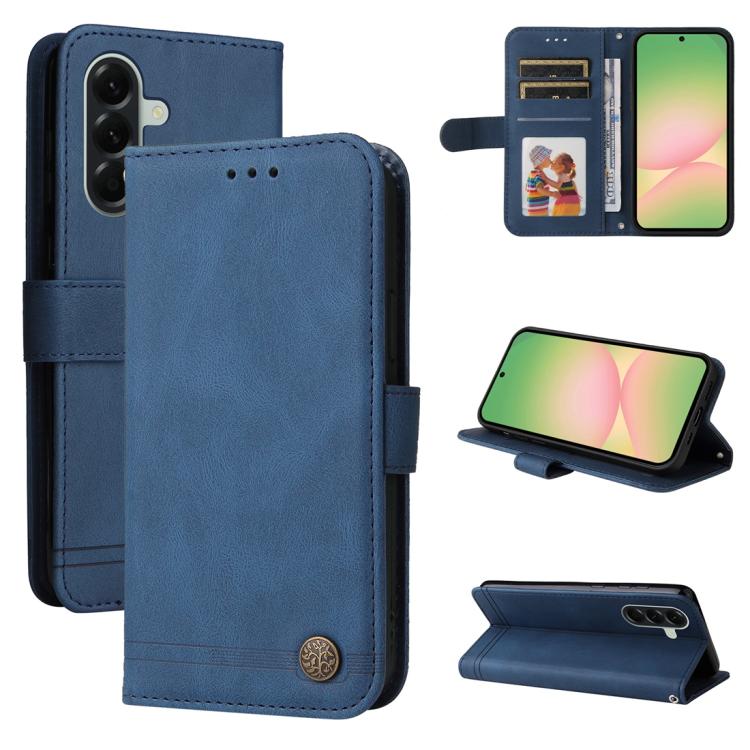 Custodia per telefono in pelle con bottone in metallo e motivo albero della vita Skin Feel, For Galaxy A57 5G, For Galaxy A37 5G, For Galaxy A27 5G, For Galaxy A17 / A26 / A16 5G