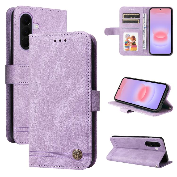 Custodia per telefono in pelle con bottone in metallo e motivo albero della vita Skin Feel, For Galaxy A57 5G, For Galaxy A37 5G, For Galaxy A27 5G, For Galaxy A17 / A26 / A16 5G